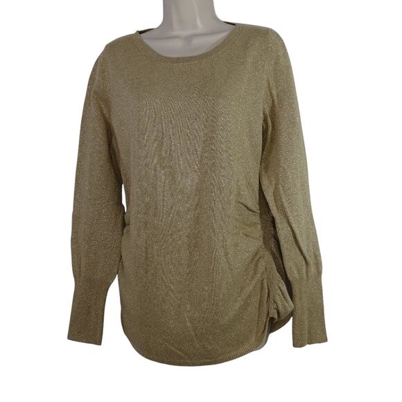 Banana Republic Sweaters - Banana Republic Gold Metallic Long Sleeve Sweater Women Size L With Side Ruching